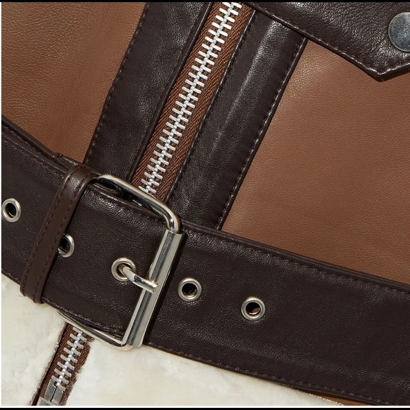 🆕 Kat Belted Shearling Jacket In Brown WALTER BAKER - Picture 5 of 8